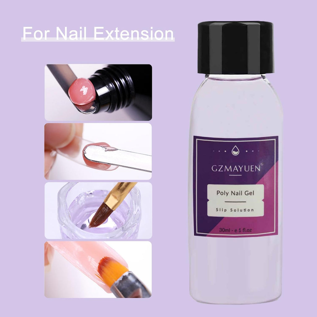 GZMAYUEN Soluție alunecătoare pentru unghii Poly Nail 30 ml * 2 Gel alunecător pentru extensii de unghii Poly Extension Gel Lichid - Soluție alunecătoare ușoară DIY cu pensulă