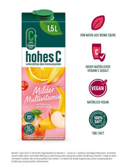 High C Mild Multivitamin (1 x 1,5 l), 100% gyümölcslé, alma, narancs, acerola, mangó, 7 vitamin, törvény szerint hozzáadott cukrot nem tartalmaz, kevesebb sav, Vegán alkoholmentes italok Naty Shop