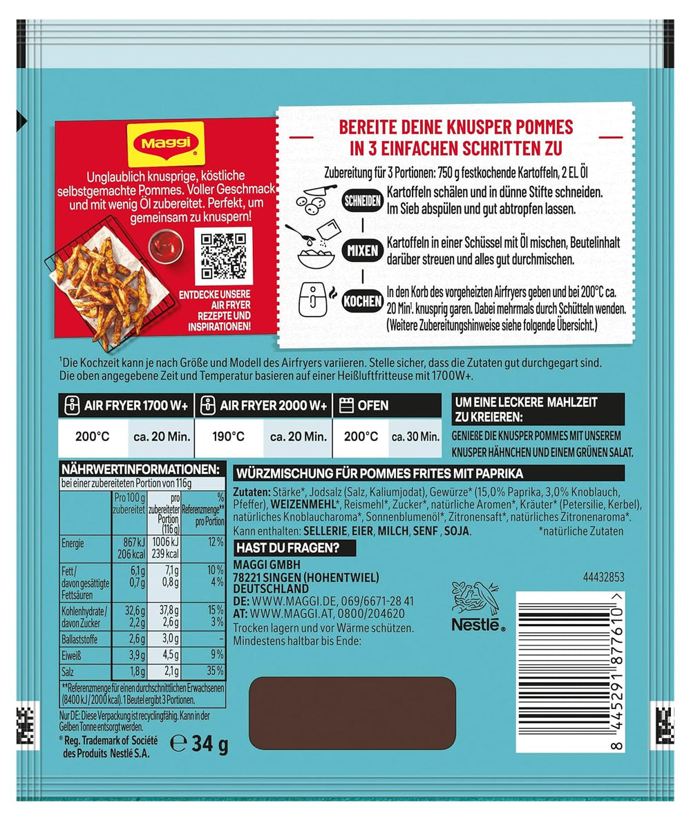 MAGGI Airfryer Pommes Frites - paprika, 1 csomag (1 x 34 g)