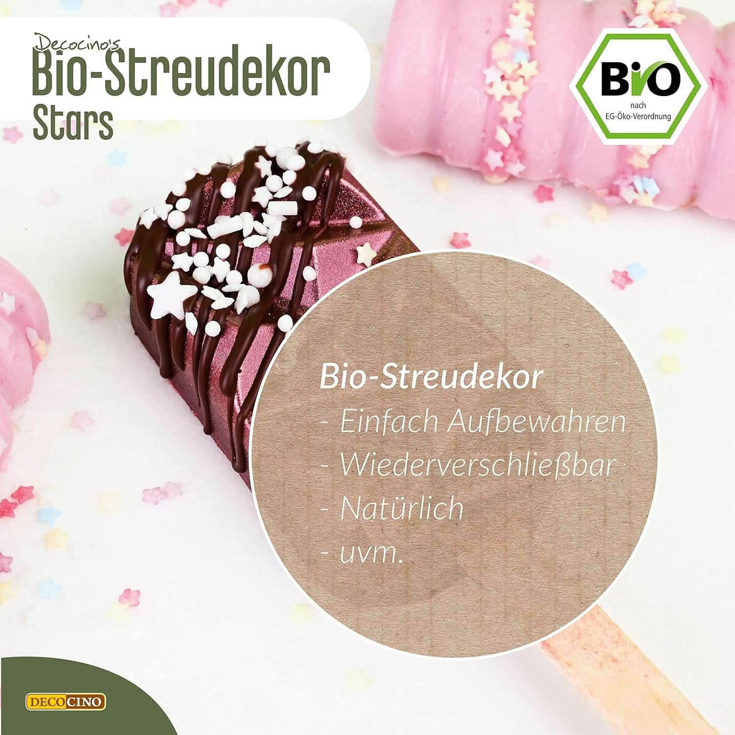 DECOCINO Organic Sprinkle Stars, 50 grammos Sprinkles Naty Shop