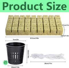 76 Stück Hydrokultur Pflanzen Net Kit -20 Stück 2 hüvelykes (5 cm)-Topfbecher mit geschlitztem Netz, 36Stück Steinwolle Anzucht, 20Stück Artikel Selbstbewässernde Dochtschnur aus Baumwolle für