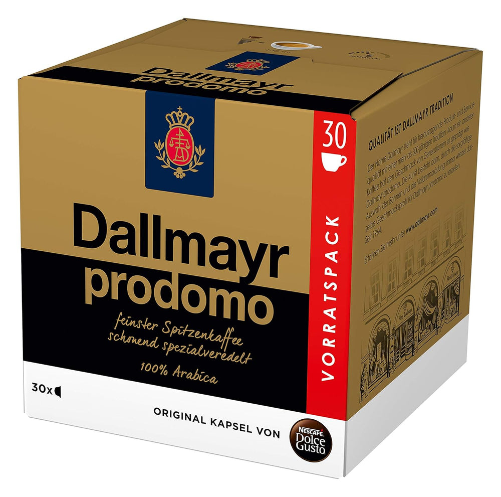 NESCAFÉ Dolce Gusto Dallmayr Prodomo, XXL-Vorratsbox, 90 Kaffeekapseln (3 x 30 Kapseln) & Dallmayr Crema d'Oro Caffè Latte (48 Kaffeekapseln, 48 Getränke, cremig&ausgewogen) 3er Pack (3 x 16 Kapseln)