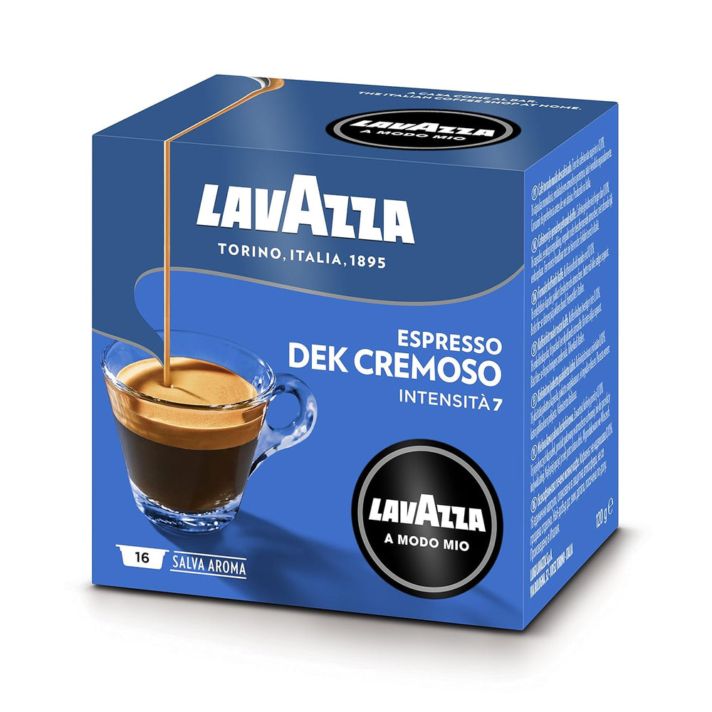 Lavazza A Modo Mio Dek Cremoso, 256 Kaffeekapseln, für einen entkoffeinierten Espresso mit aromatischen Noten von Mandeln und Canditis, 100% Arabica, Intensität 7/13, mittlere Röstung, 16 Packungen