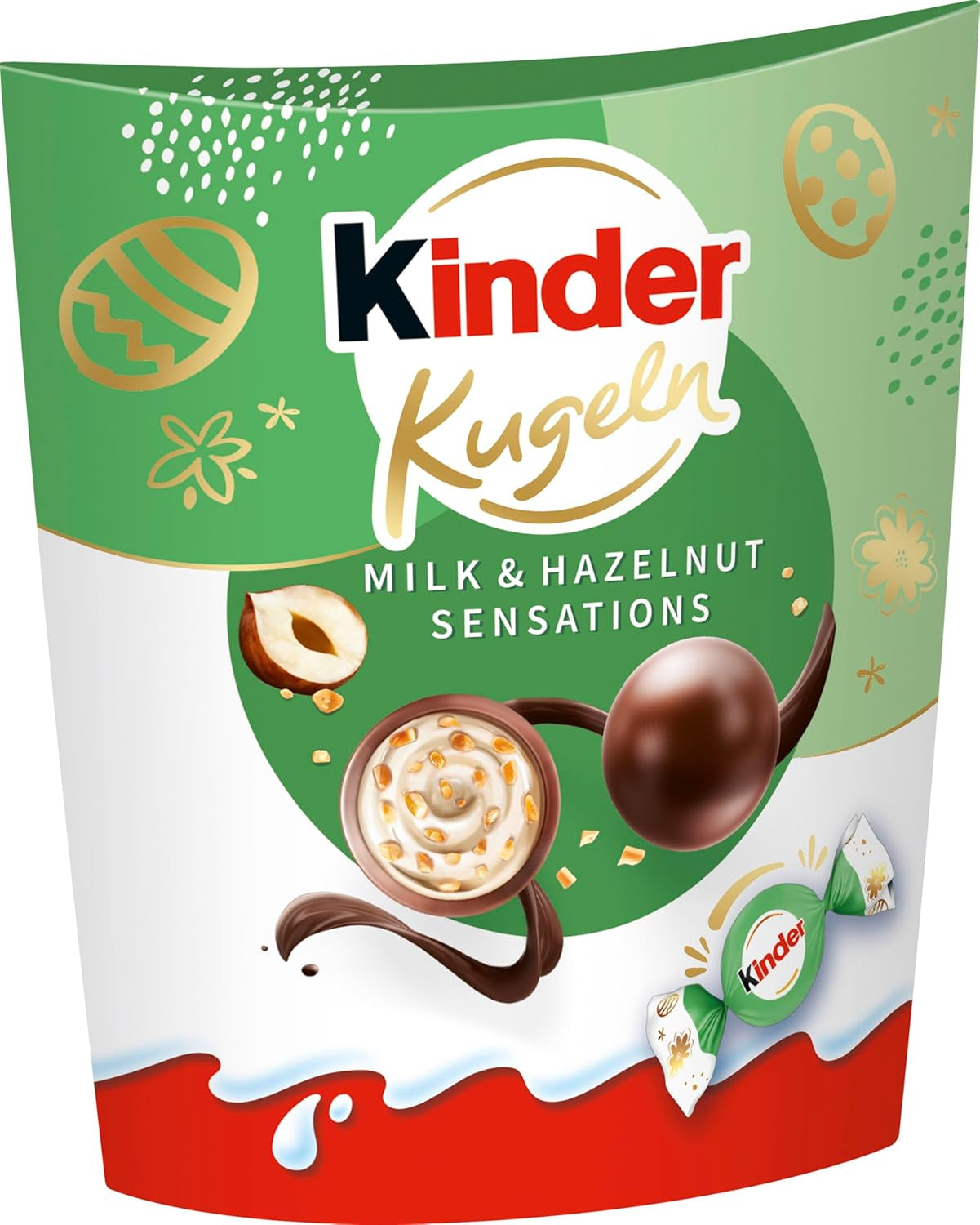 Kinder Milk & Hazelnut Sensations golyók 90g - Tejcsokoládé golyók krémes tejes töltelékkel és mogyoró darabokkal - Húsvéti csokoládé, húsvéti édességek - Húsvéti ajándék és emléktárgy