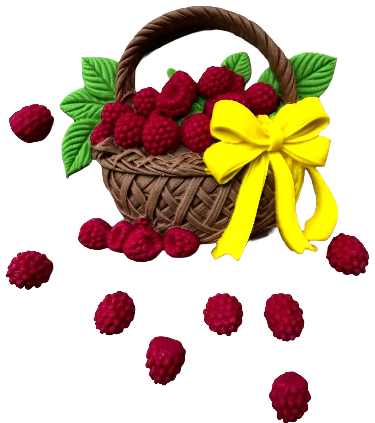 Málnás kosár – 9 darabos ehető cukormassza-díszlet (1–8 cm)