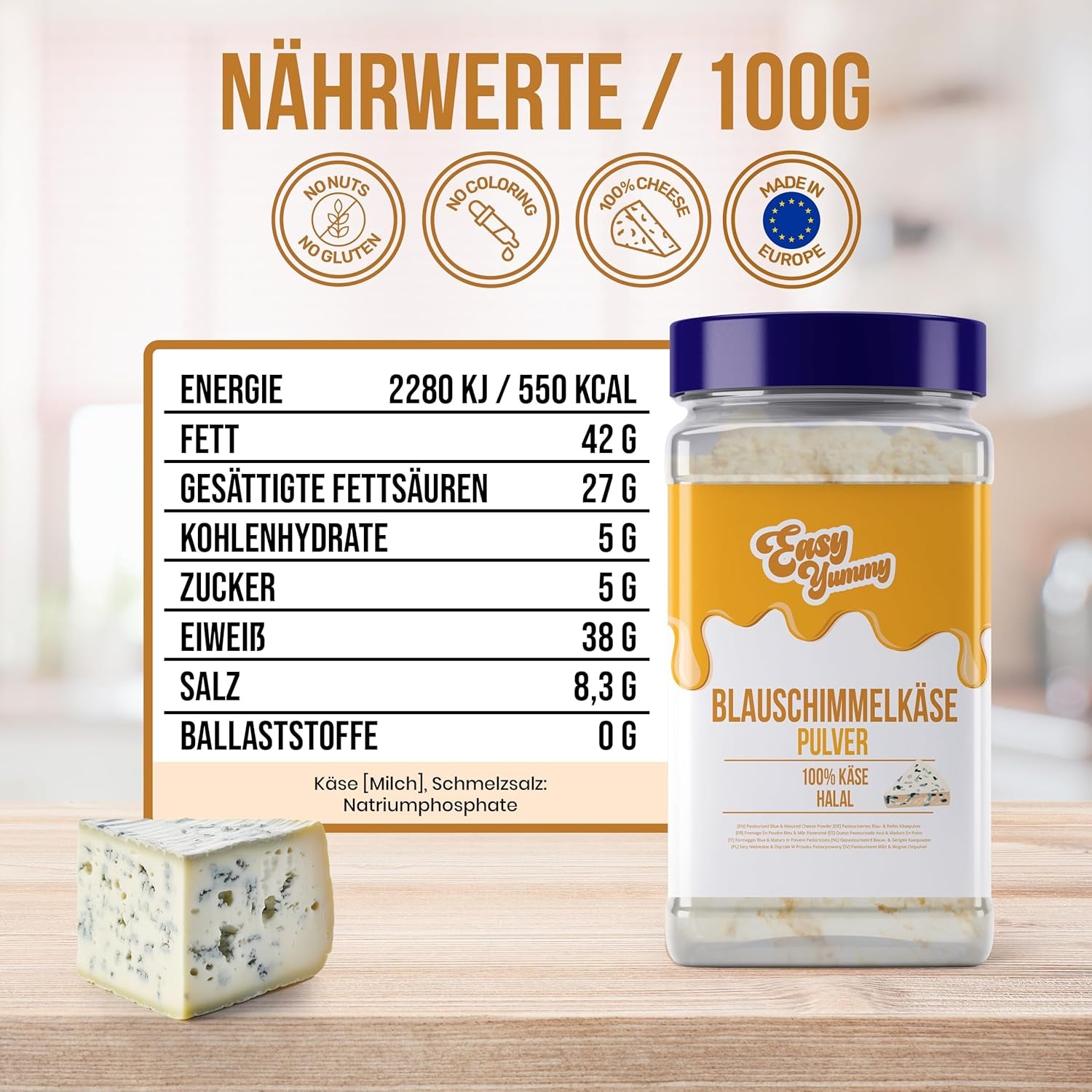 EASY YUMMY - Käsepulver 300g | Azonnali Käsegeschmack für Mahlzeiten & Snacks | Immer Bereit, Keine Kühlung Nötig | Aus 100% valódi sajt | Ideális akár pattogatott kukorica öntetként
