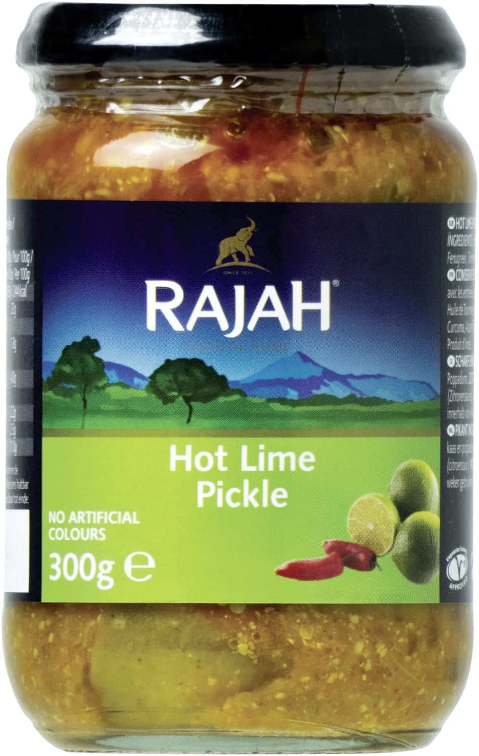 Rajah Mild Lime Pickle – Enyhe limelegte Limetten – Ideális als Begleitung zu Curry, Fleisch, Käse, Poppadums & Vorspeisen – 1 x 300 g
