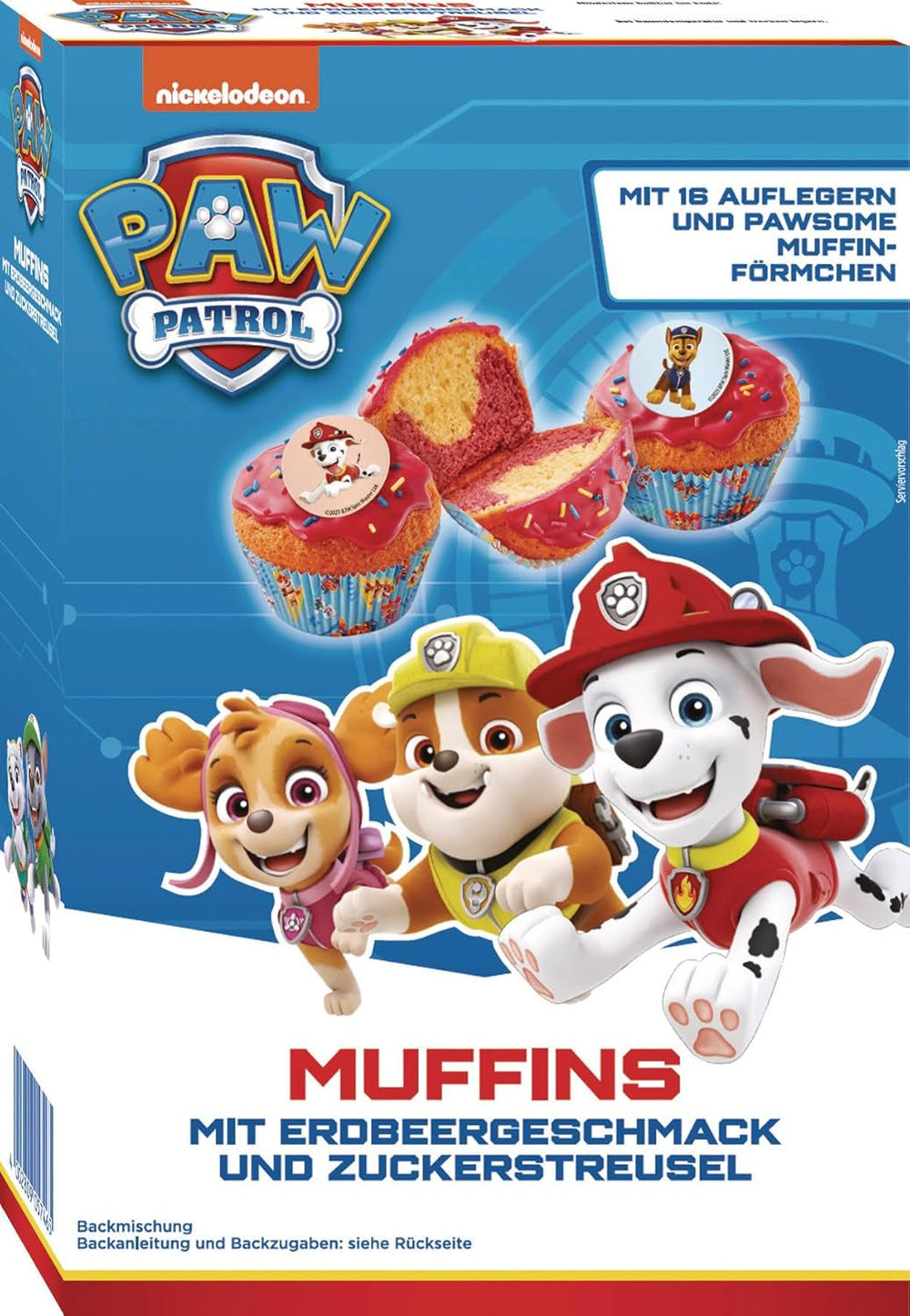 RUF X PAW Patrol Muffin Backmischung Mit Erdbeer-Geschmack, Für 12 Paw Patrol Muffins, Inkl.16 Oblaten-Auflegern Und Pawsome Muffin-Förmchen, 1 X 394G Naty Shop 392 G (1 Er Pack) Muffin