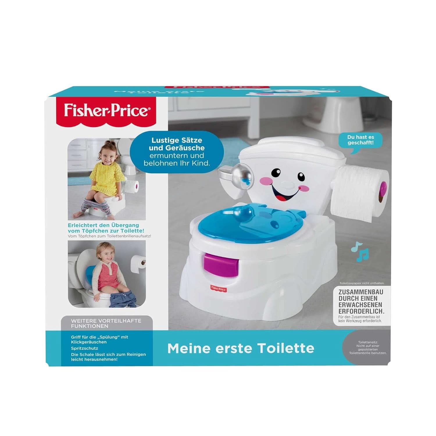 Fisher-Price Meine Erste Toilette, Baby Töpfchen, Mit Musik & Lustigen Sätzen, Tragbare Baby Toilette, Abnehmbarer Toilettenaufsatz, Deutsche Version, Ab 1 Jahr, P4326 Kiegészítők Élelmiszer és szoptatás Bebe Naty Shop
