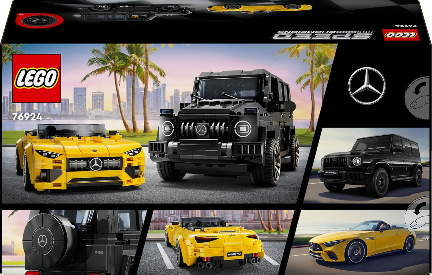 LEGO Speed Champions Mercedes-AMG G 63 & Mercedes-AMG SL 63, Bauset mit 2 Spielzeug Autos und 2 Fahrer Minifiguren, Geschenk für Jungen und Mädchen, Modellauto Set, Rennwagen Spielzeug 76924