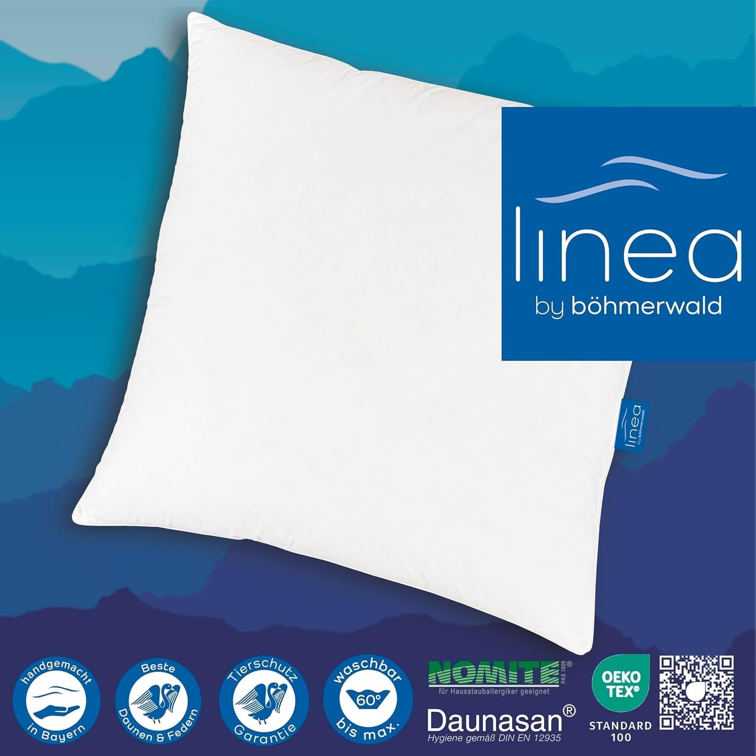 LINEA by Böhmerwald - Cosy - Pernă moale cu 3 camere, 80 X 80, Interior:100% pene, Camere exterioare:90% puf/10% pene, Potrivit pentru alergici, Lavabil până la 60°C, Produs în Germania Perne standard Naty Shop