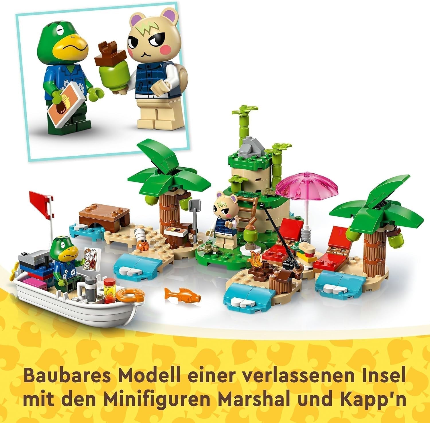 LEGO Animal Crossing Käptens Island Boat Tour, kreatív játék gyerekeknek 2 minifigurával a videojáték-sorozatból, beleértve a Huschke-t, ajándék lányoknak és fiúknak 6 éves kortól 77048 Építőkészlet Besuche den LEGO-Store