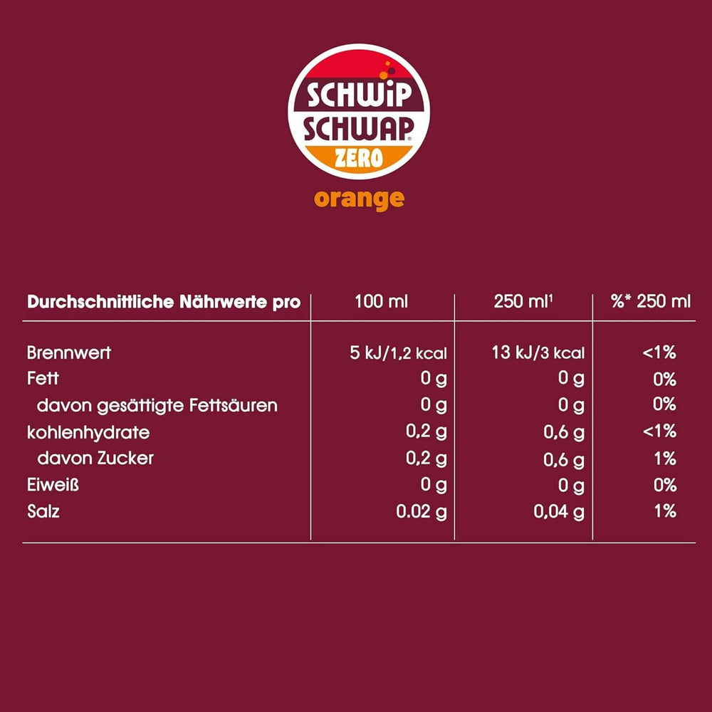 Schwip Schwap Zero Orange, narancs ízű üdítő, készlet 6 x 1,25 liter Alkoholmentes italok Naty Shop