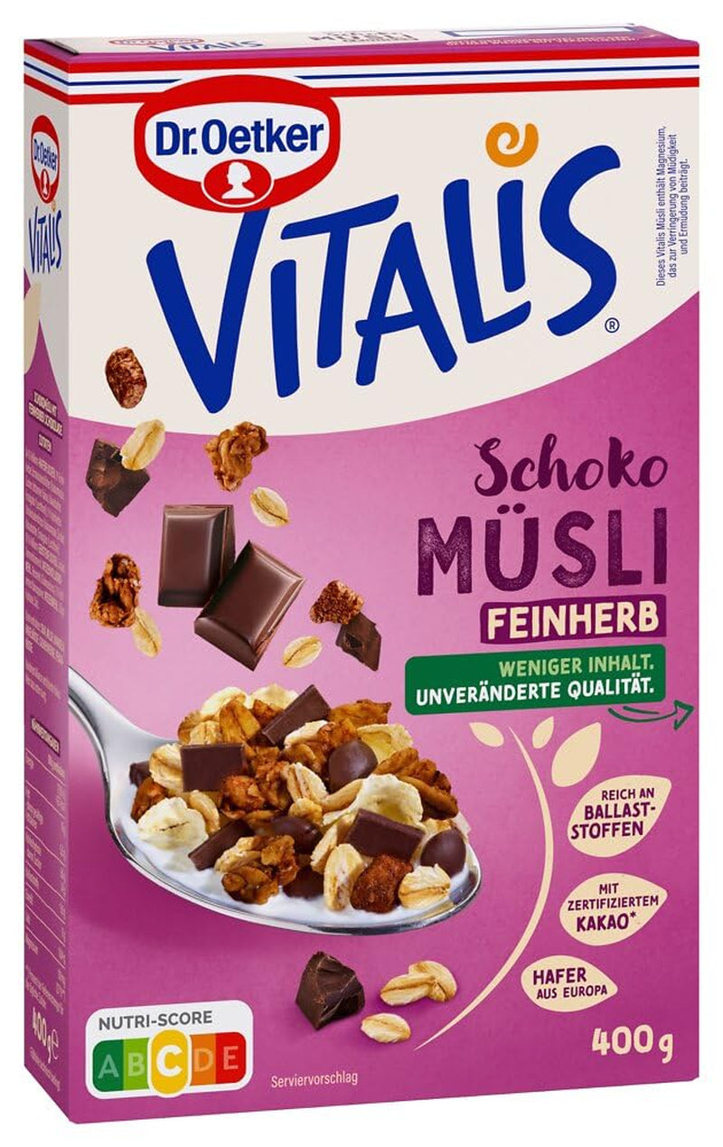 Dr. Oetker Vitalis étcsokoládé müzli: Étcsokoládé reggeli müzli, 6 db-os kiszerelés (6 x 600g)