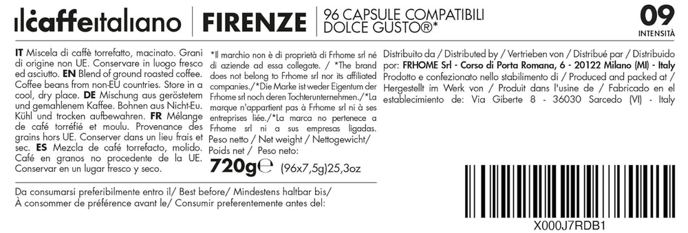 Nescafè Dolce Gusto, 96 Kaffeekapseln mit dem Nescafè-Dolce-Gusto-System kombpatible - Il Caffè Italiano - Mischung Firenze, Intensität 9