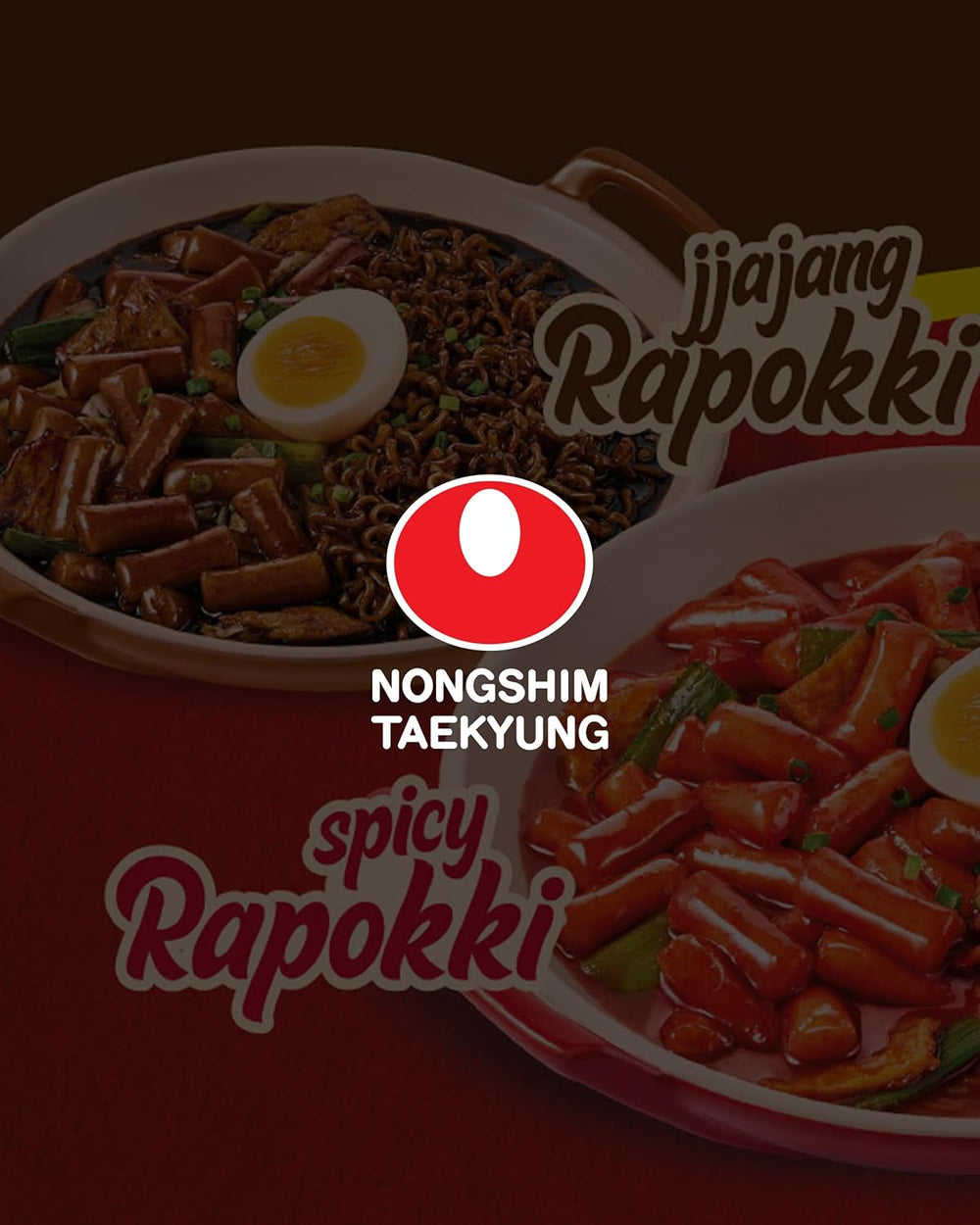 NONGSHIM Rapokki (Jjajang, 400 ml) – autentikus koreai street food, ramen és rizssütemények, fekete bab; gyorsan és egyszerűen elkészíthető, 4 perc alatt kész