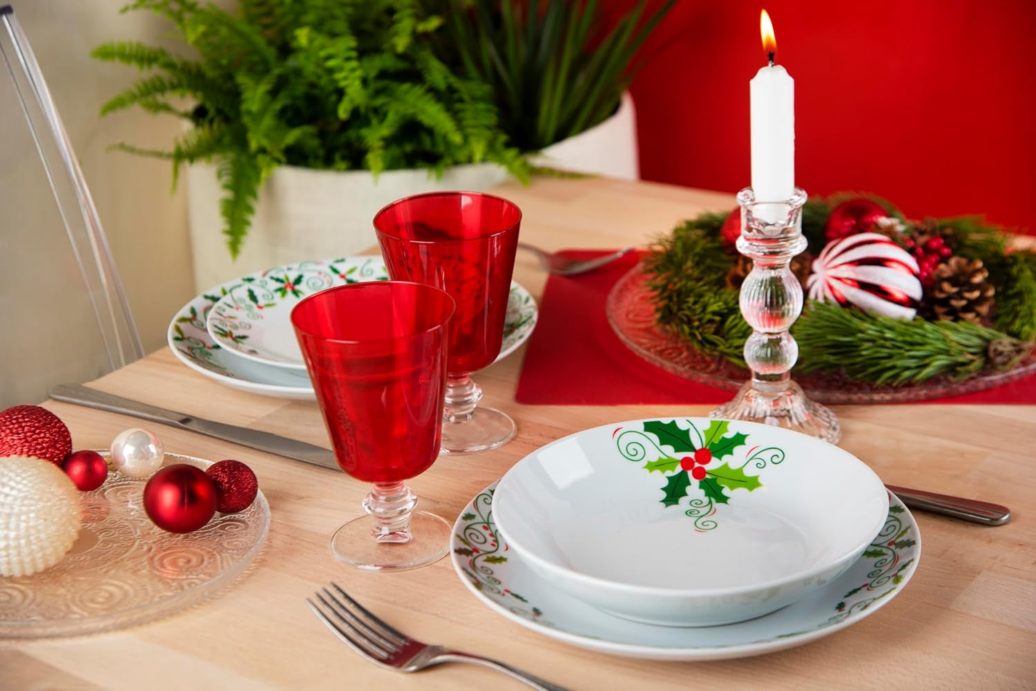 Excelsa SERV.TAV.18 PZ CHRISTMAS HOLLY Weiß