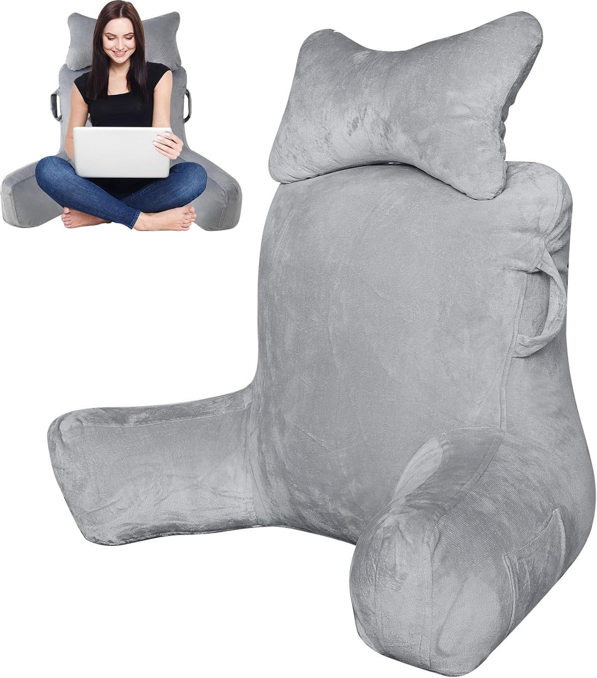 Pernă de citit pentru adulți în pat, 90x80cm (LxÎ) Spătar extra mare pentru citit cu suport detașabil pentru gât și braț de susținere, pernă de citit confortabilă pentru pat, canapea sau spătar pe podea