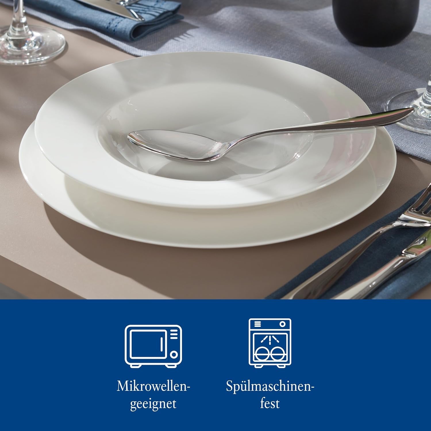 Vivo by Villeroy & Boch Basic White Tafelservice 12 Teilig Weiß, Teller Set, Weißes Geschirr, Geschirrset 6 Personen, Essservice, Speiseteller, Suppenteller, Spülmaschinenfest, Premium Porzellan Seturi vesela masa Naty Shop
