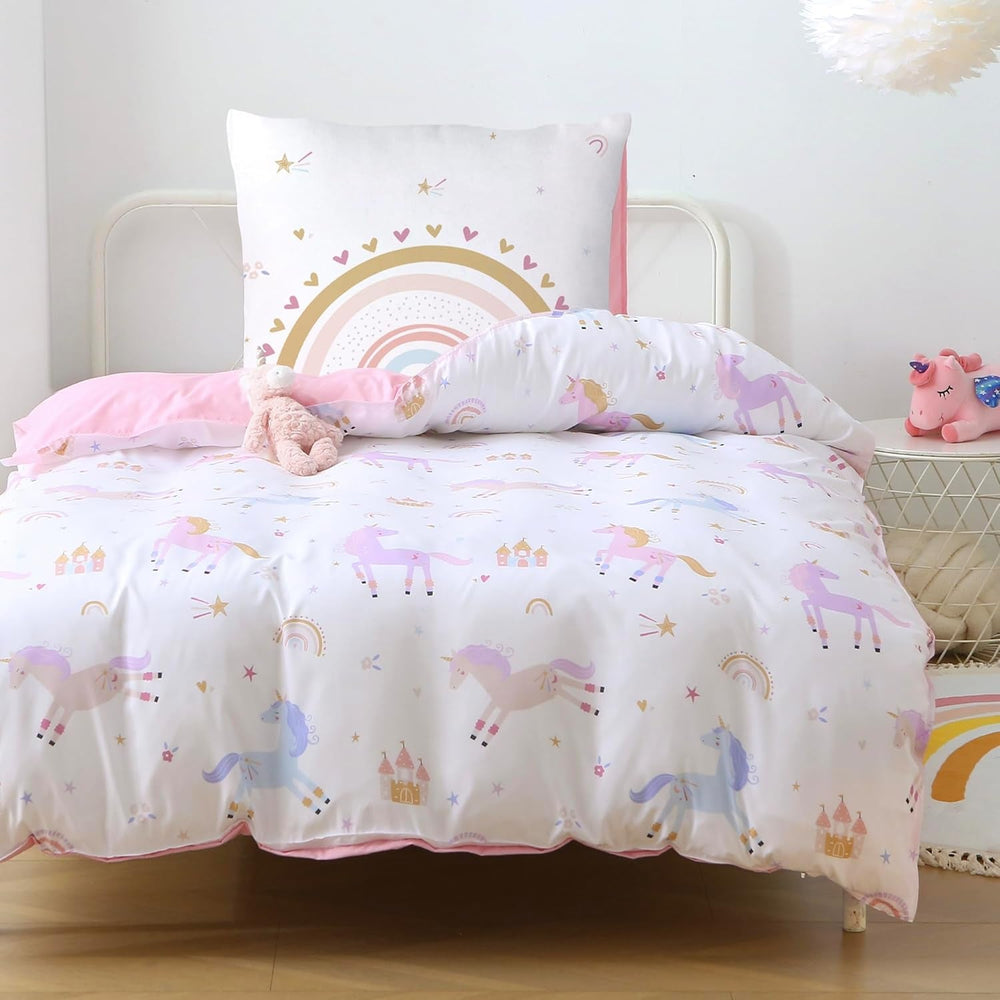Fekohipy Bettwäsche 135X200 Mädchen Einhorn Kinderbettwäsche Rosa 3D-Druck Mikrofaser Regenbogen Kinder Bettbezug Mit Zwierzweissung Und 1 Kissenbezug 80X80Cm 2-Teilige Kinderbettwäsche Narebettwäsche Narebettwäsche Ehorn 135X200Cm+80X80Cm