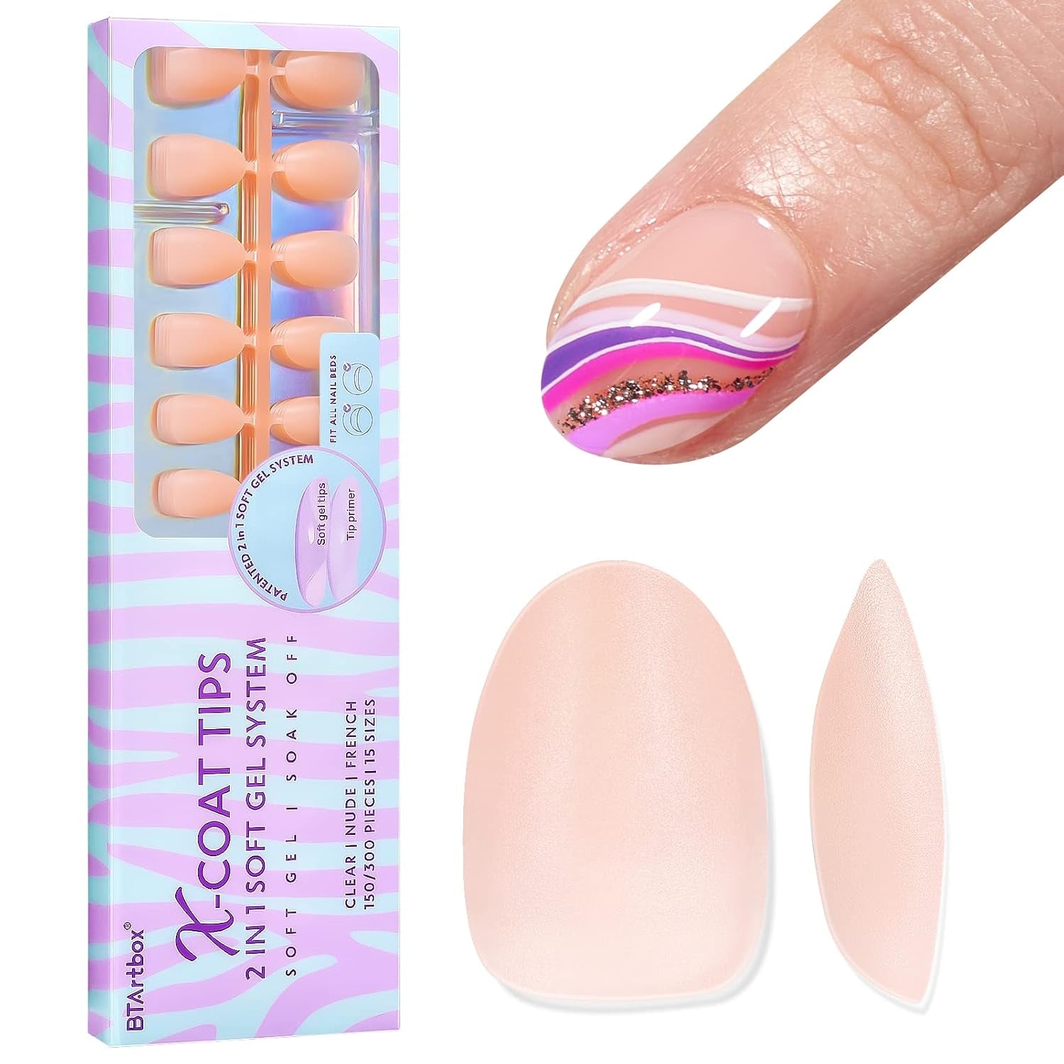 Btartbox Unghii Extra Scurte cu Gel Moale, Acoperire Completă, Tipuri de Unghii Scurte cu Formă de Migdale, 160 Bucăți, Unghii Artificiale XCOATTIPS PRE-PROIECTATE, Tipuri de Unghii Scurte cu Formă de Migdale pentru Extensii de Unghii