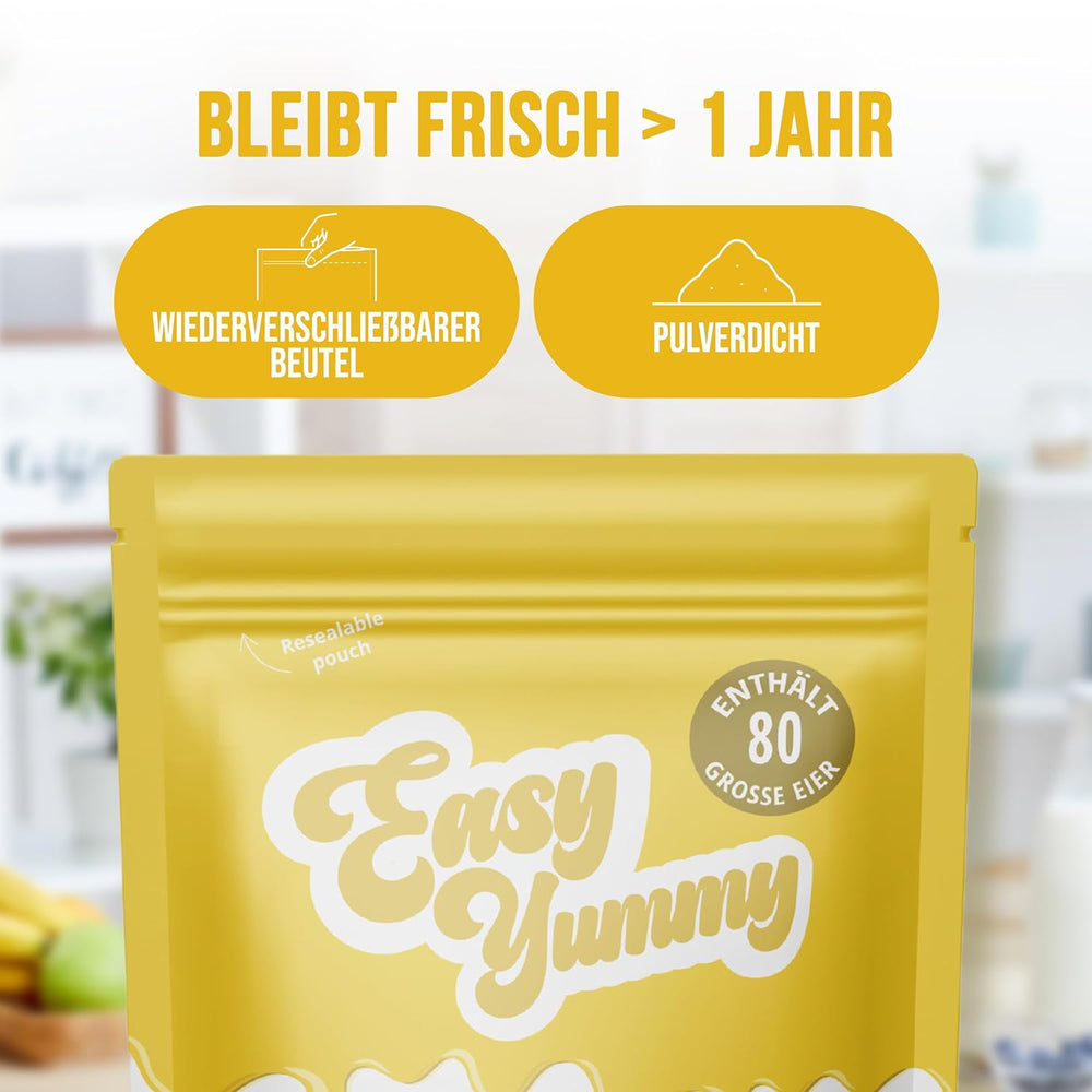 EASY YUMMY - Vollei-Eipulver (1000g = 80 Eier) aus Regionalen Niederländischen Freiland-Eiern | mítosz 1-Ei-Messlöffel | Wiederverschließbarer Beutel, lange Haltbarkeit | Rührei, Kochen, Backen | 100%-ban őket