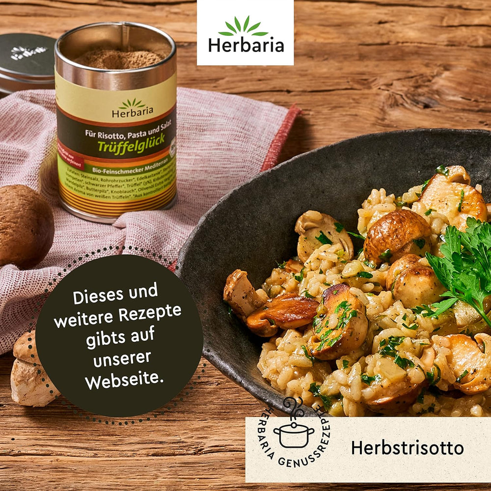 Herbaria Trüffelglück bio 110g M-Dose - Fertiges Bio-Pilz- & Trufflegewürz für intensiv-köstliche Gerichte - mit erlesenen Ingredient - in nachhaltiger Aromaschutz-Dose