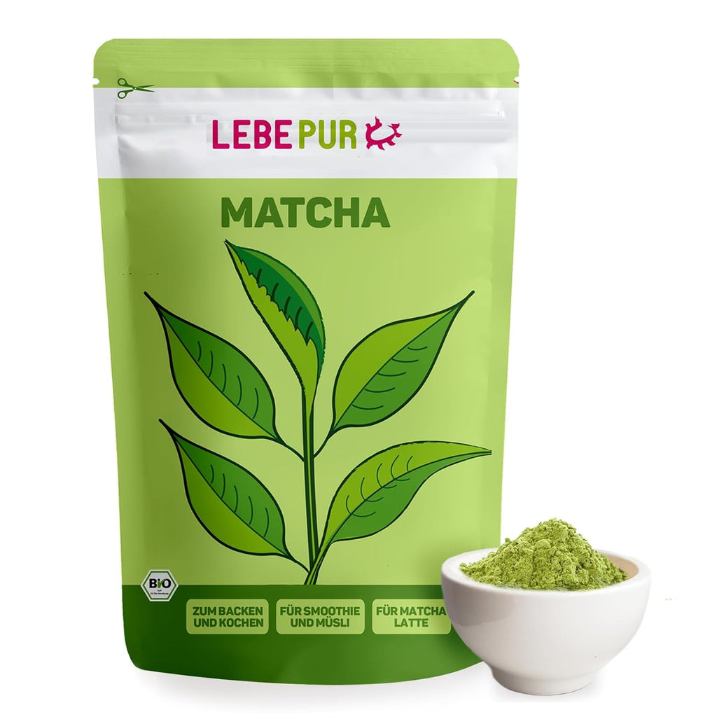 Lebepur BIO Matcha Pulbere 100G - Calitate premium din Japonia Fără aditivi - 100% pulbere de ceai verde pură pentru Matcha Latte, ceai Matcha, ceai verde, smoothie - Ceai verde japonez