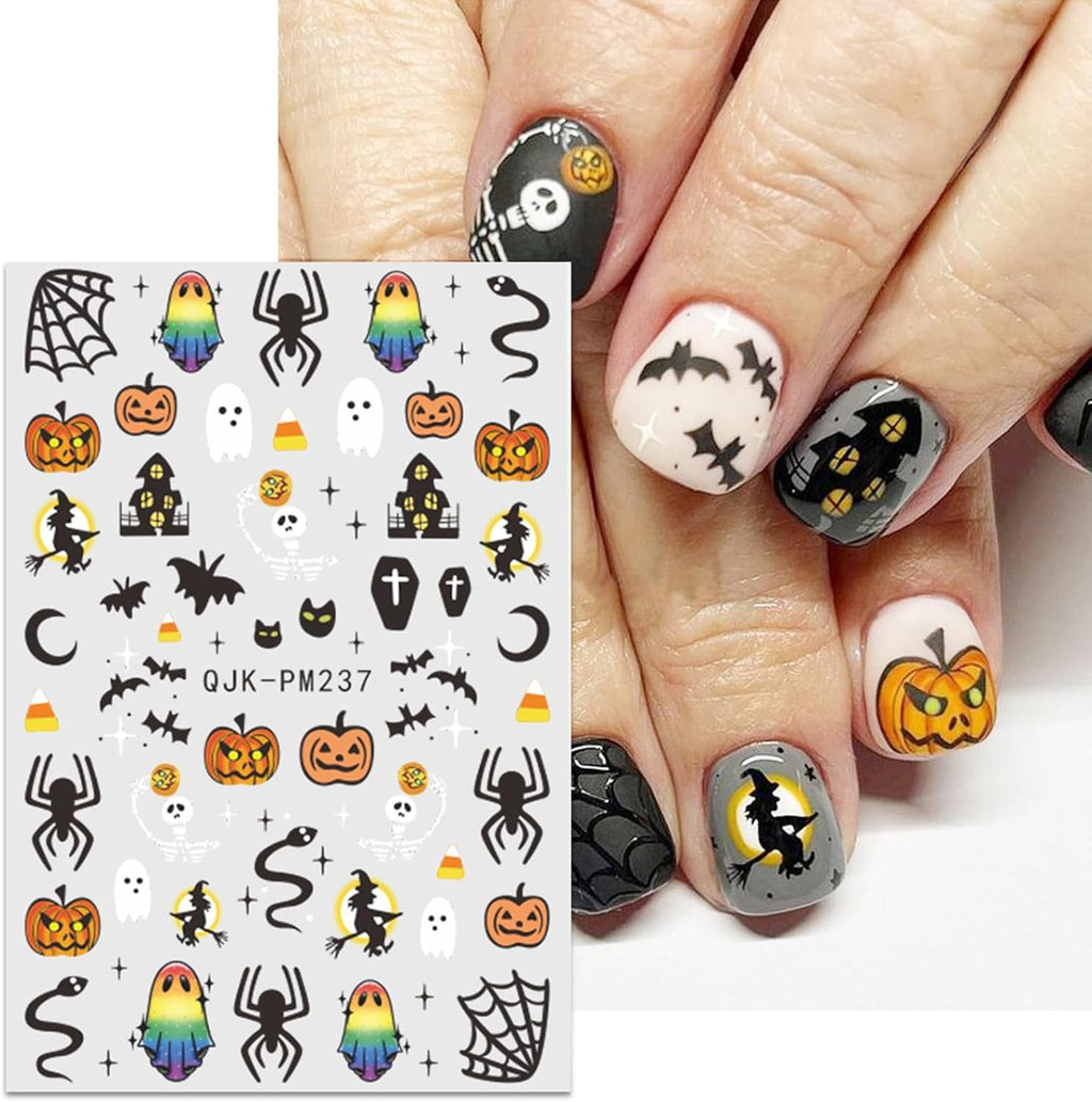 JMEOWIO Nagelsticker Halloween 9 Blatt Nail Art Sticker Selbstklebend Nagelaufkleber Süßes Gespenst Kürbis Dekoration Nageldesign Zubehör