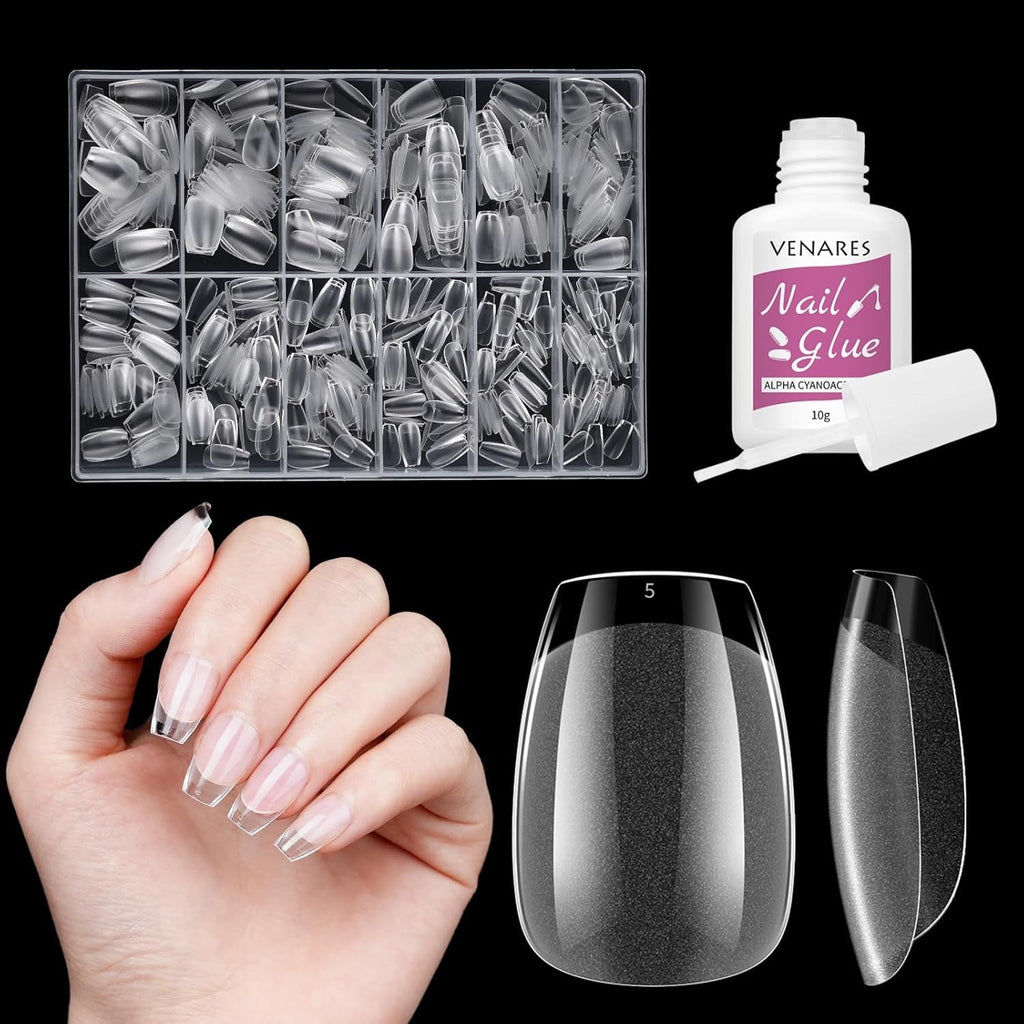 Unghii false scurte, model balerină, 500 bucăți, pentru lipire, 12 dimensiuni, unghii artificiale, scurte, cu gel moale, acoperire completă, vârfuri de unghii pentru unghii cu gel, scurte, S