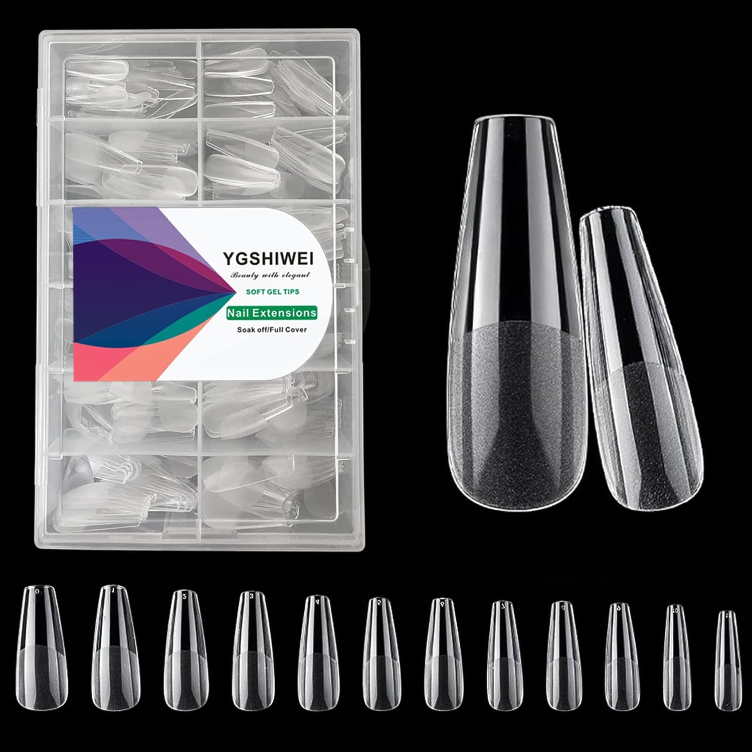 Unghii false cu acoperire completă, pachet de 504, 12 mărimi, unghii false cu lipici de unghii, unghii artificiale acrilice cu cutie de depozitare pentru saloane de unghii și artă unghii DIY acasă (pătrat)