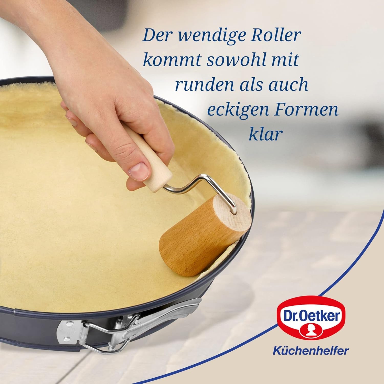 Dr. Oetker Teigroller aus Holz – Teigrolle aus kiváló minőségű Buchenholz – Perfekt für round und eckige Formen – kb. 18 x 7 cm, Rolle Durchmesser kb. 4,5 cm