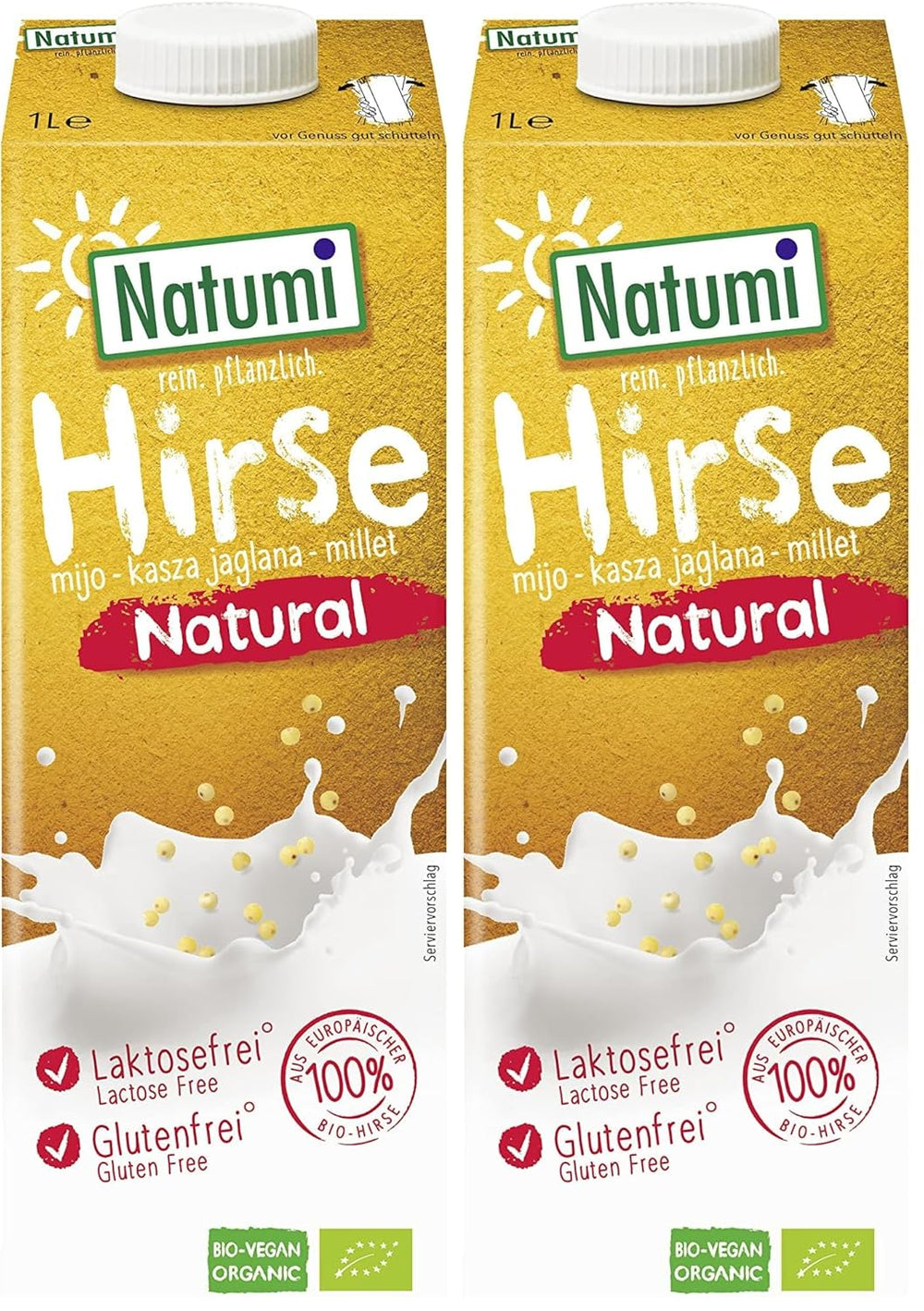 Natumi Bio Hirsedrink Natur, 6 x 1L - Laktózmentes, Vegán, Bio, Gluténmentes, Milchfreie, Milchfreie Alternative
