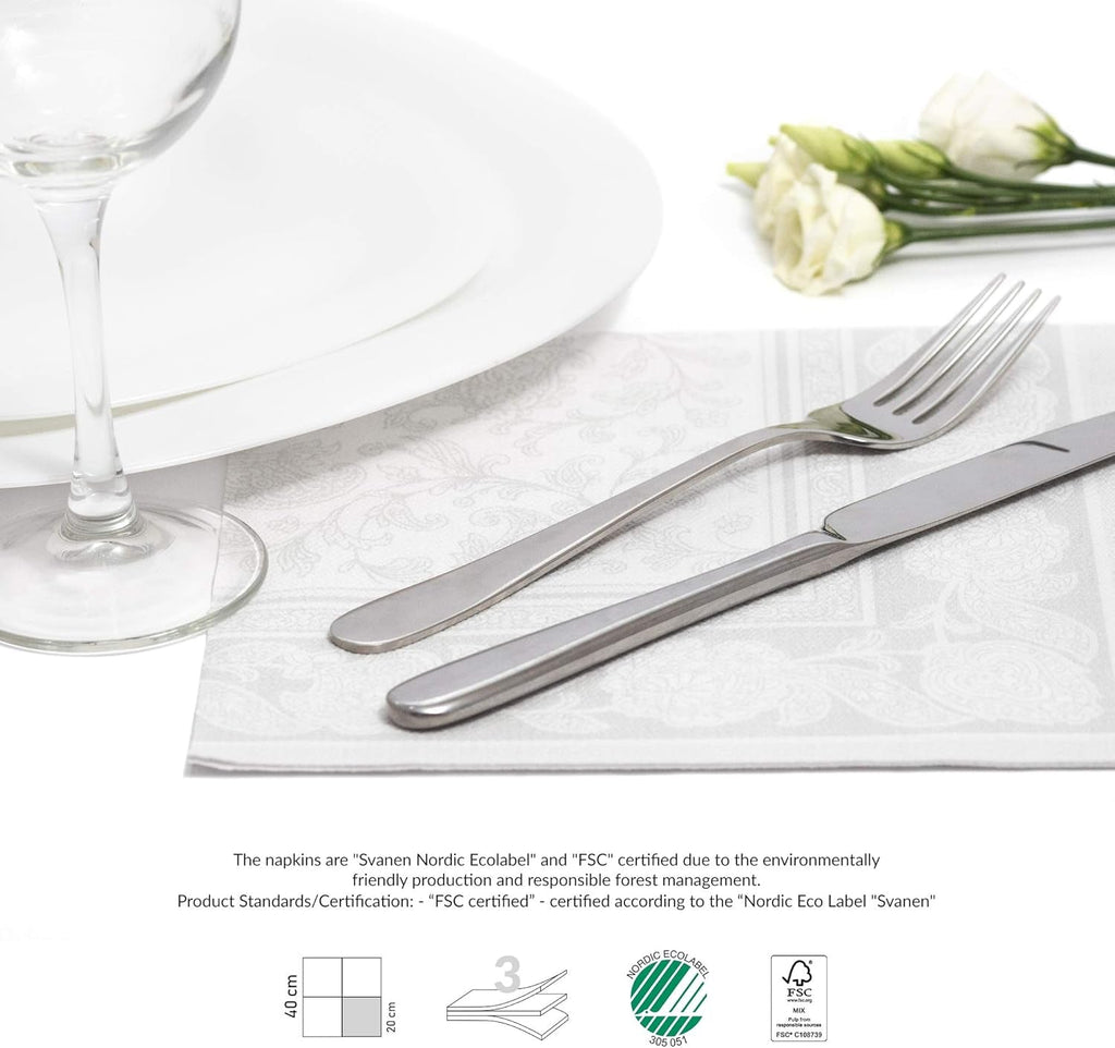 Papstar 11682 50 șervețele "Royal Collection" 1/4 pliere 40 X 40 cm "Ornamente", alb