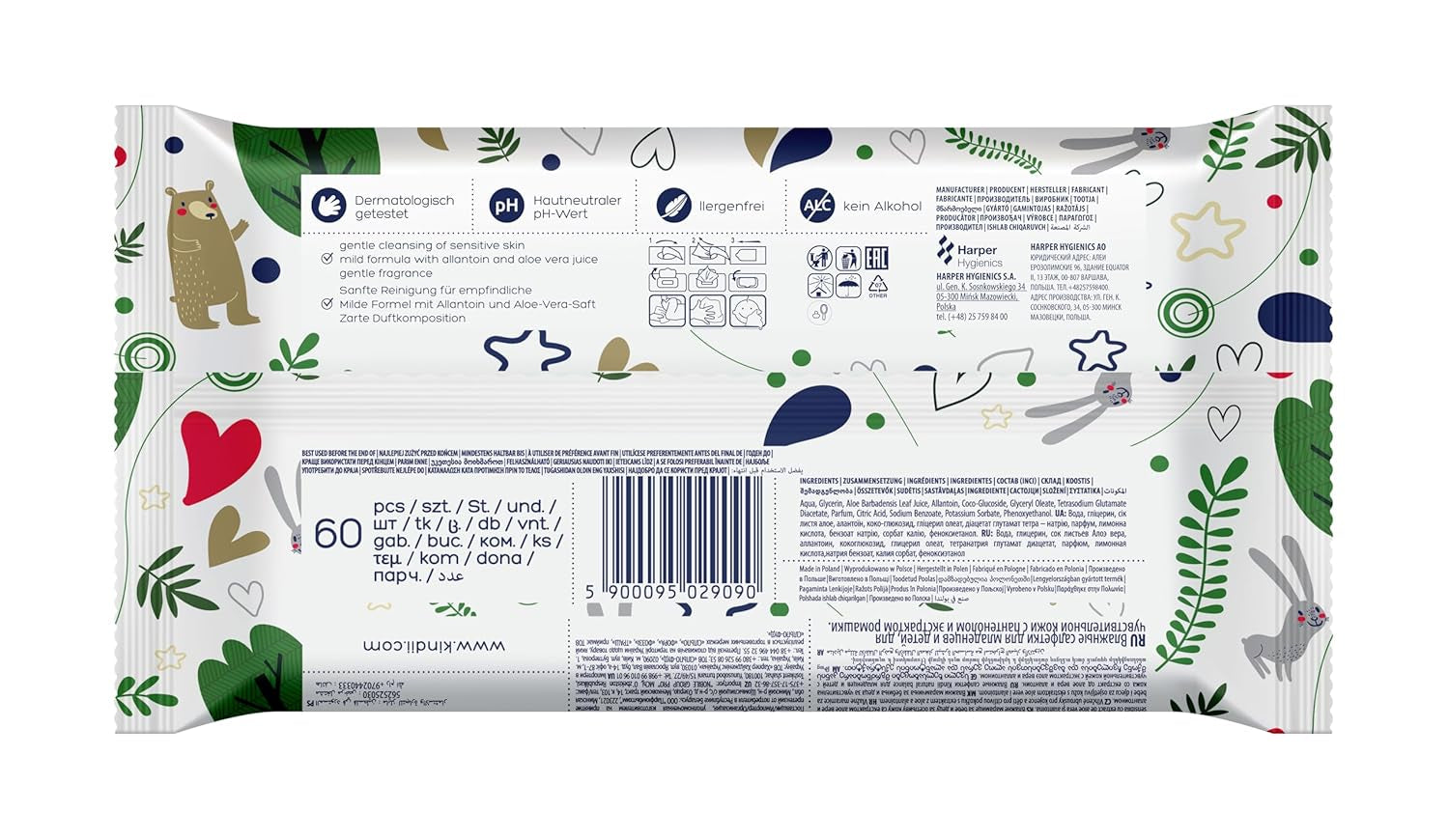 Kindii Natural Balance nedves törlőkendő babáknak – (1 x 60 db) Nedves törlőkendő babáknak és gyerekeknek – Protective, Aloe Vera, Finom illatú – 60 db.