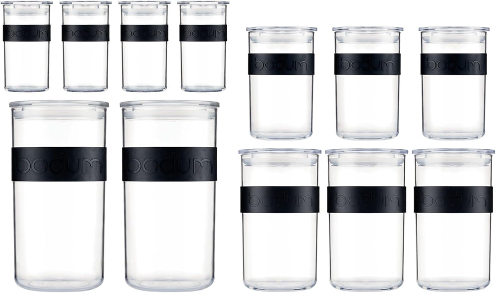 Borcane de depozitare BODUM PRESSO, plastic, negru, 4 x 0,25 l, 3 x 0,6 l, 3 x 1 l, 2 x 2 l Cutii depozitare alimente Naty Shop