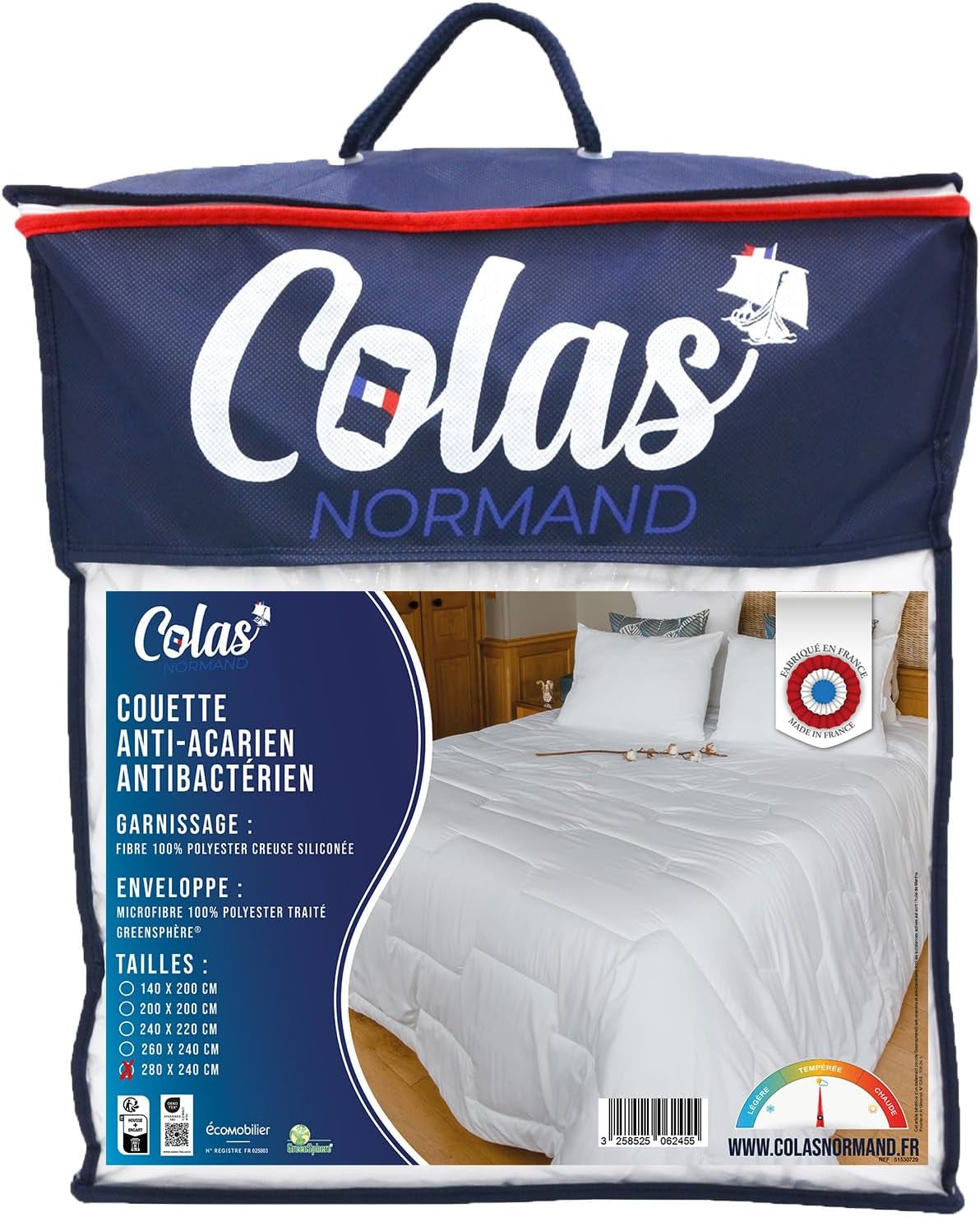 COLAS NORMAND - Paplan atkák és baktériumok ellen - Mérsékelt - 280 X 240 Cm - Hosszan tartó hatás - Tökéletes higiénia - Mikroszálas - Puha és kényelmes - Mosható Paplanok és paplanok Naty Shop
