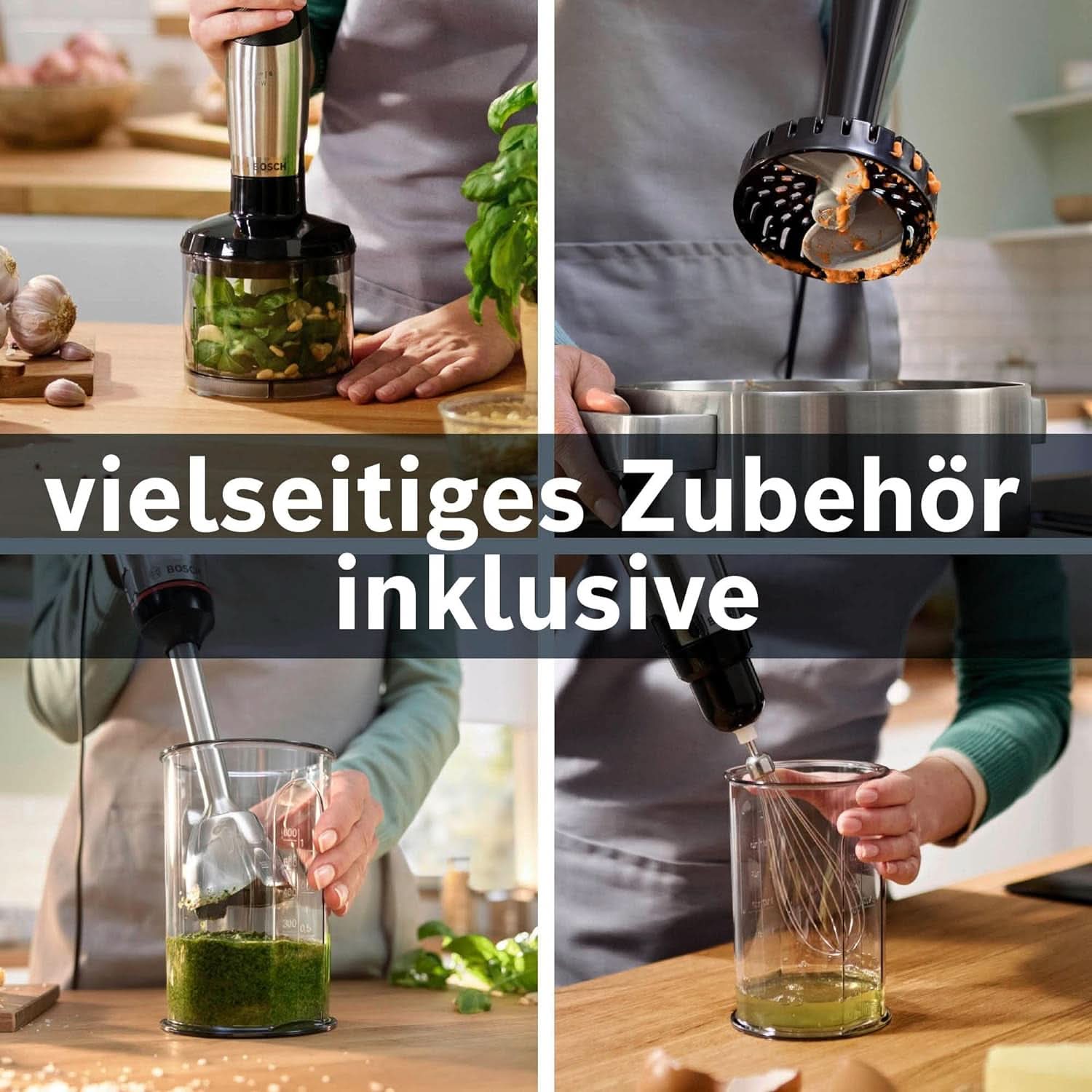 Bosch Stabmixer Ergomaster Serie 6 MSM6M623, 10 Jahre Motorgarantie, Edelstahl-Klingen, Verschleiãÿfreie Keramik-Kupplung, Luftkühlung, Zerkleinerer, Kartoffelstampfer, Schneebesen, 1000 W, Naty Shop, Naty Shop