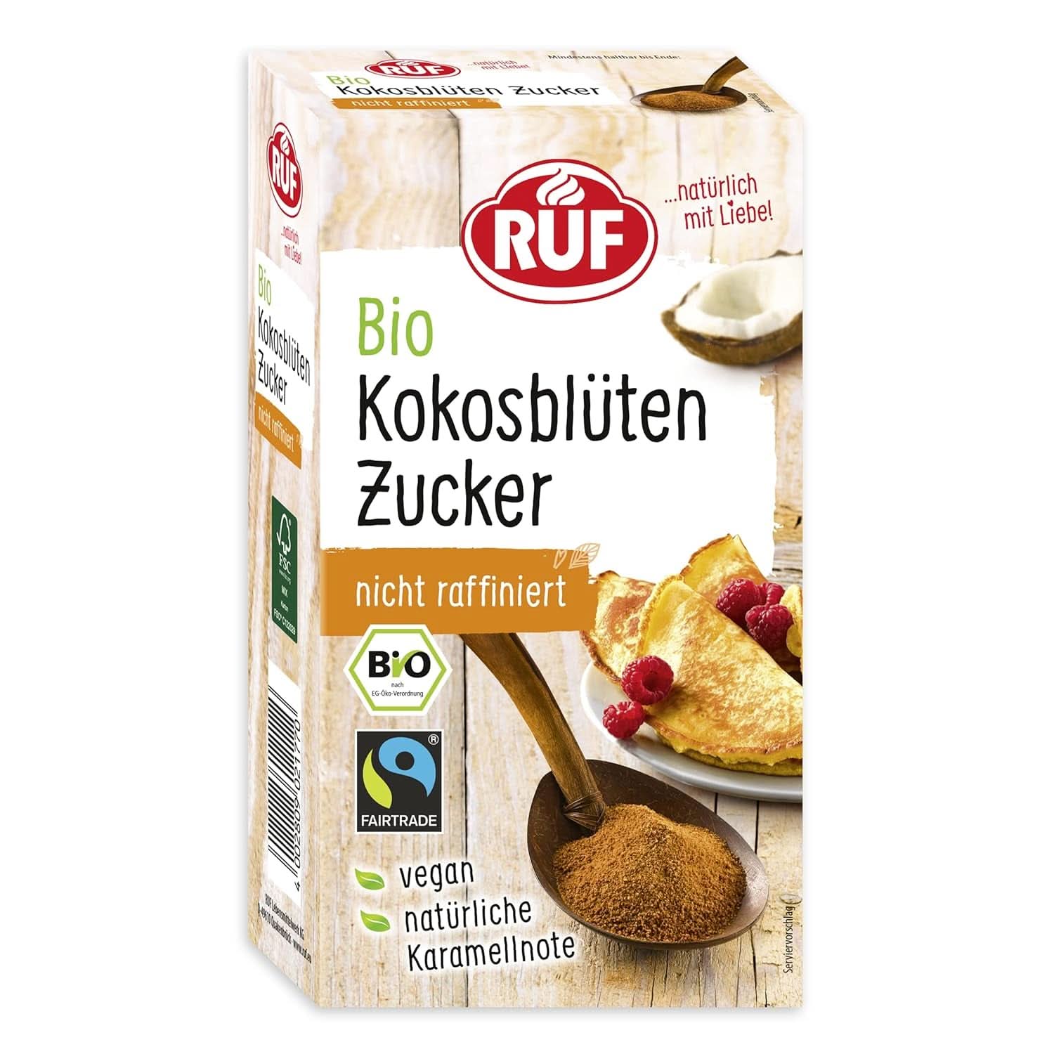 RUF Organic kókuszvirág cukor, természetes édesítő, karamell íz, 250 gramm Sweeteners Naty Shop 250 gramm kókuszvirág cukor