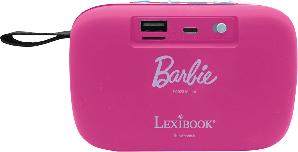 Lexibook Mattel Barbie - Tragbarer Bluetooth-Lautsprecher, kabellos, USB-C, SD/TF-Karte, wiederaufladbarer Akku, blau/rosa, BT018BB