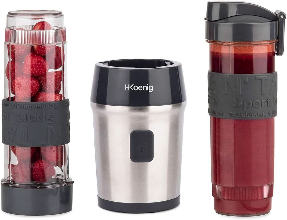 H.Koenig Smoothie Maker SMOO9 - Mini Standmixer - Mini Turmixgép - 300 Watt - 570 Ml - Edelstahl - 2 Kunststoffflaschen - Bpa-Frei, Grau Kitchen Naty Shop