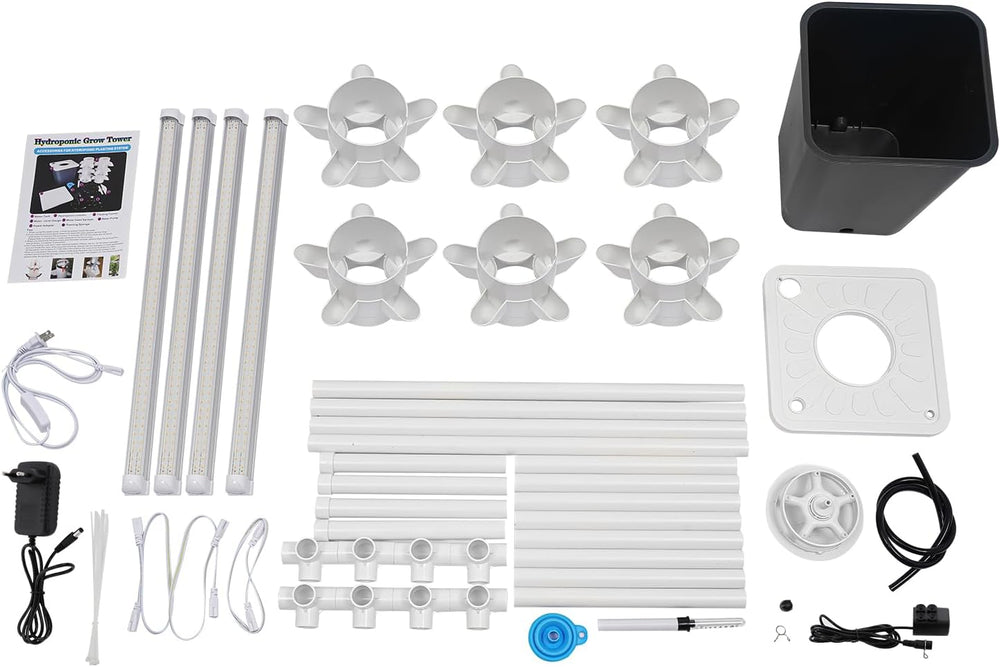 Hidroponikus toronytermesztő készlet, 30 lyuk, 6 szintes, talajmentes ültetőtorony, hidroponikus rendszer, aeroponikus torony, függőleges kert, epertorony, gyógynövények, gyümölcsök és zöldségek hidroponikus termesztőrendszere (szürke)