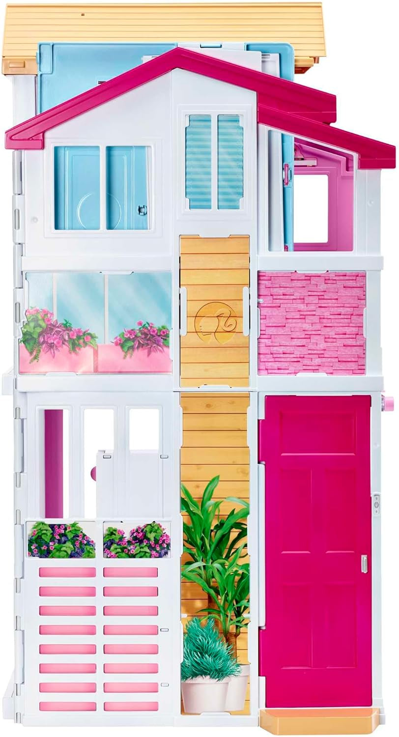 Barbie House Dream Villa, casă de oraș cu 3 etaje și 5 camere, inclusiv accesorii precum mobilier, pliabilă și depozitabilă, jucării de la 3 ani, DLY32 Casute de papusi Naty Shop
