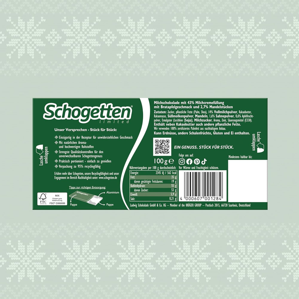 Schogetten Winter Edition érett almával I Csokoládé tábla 100g I tejcsokoládéval és kényelmes darabokban