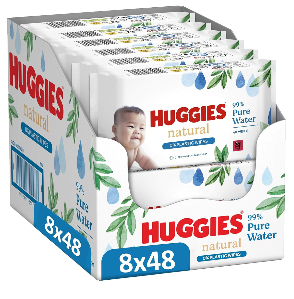 Huggies természetesen biológiailag lebomló nedves törlőkendők érzékeny babáknak, 8 x 48 törlőkendő, tömeges kiszerelés