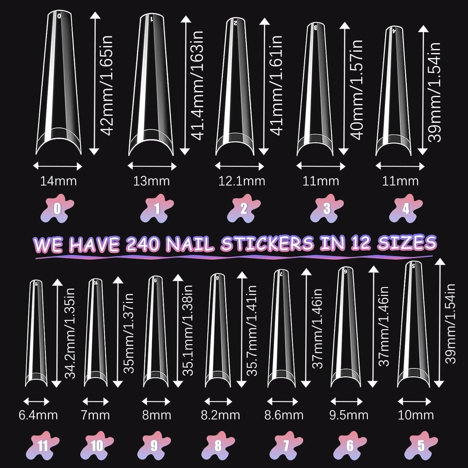 Unghii artificiale extra lungi și transparente, 240 bucăți unghii false, acoperire pe jumătate, unghii artificiale pătrate și drepte, extensii de unghii franceze pentru saloane de unghii și artă pentru unghii DIY