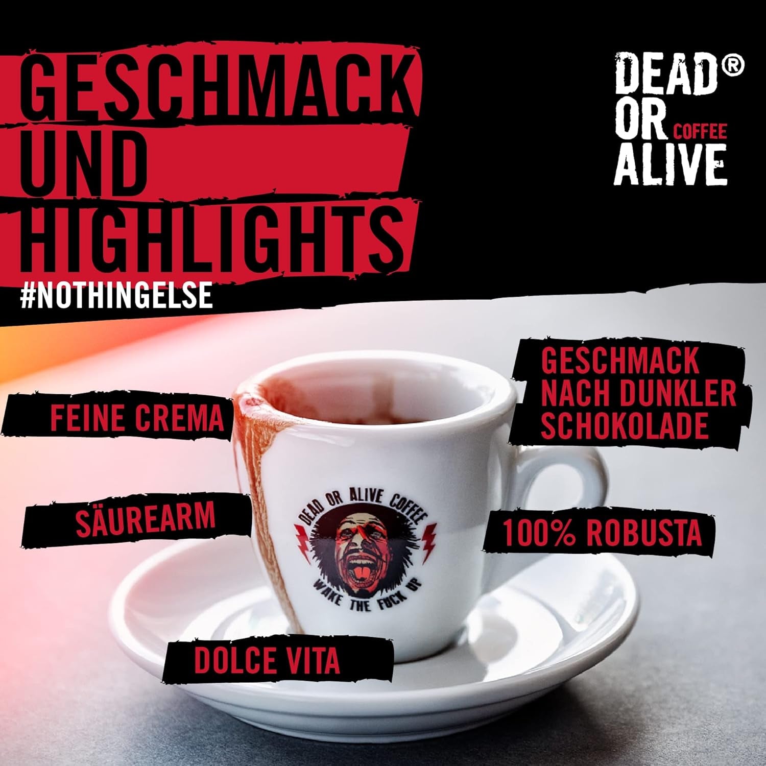 DEAD OR ALIVE Espresso No3 - Starke Espressobohnen 1kg - 100% Robusta - Kaffeebohnen für Kaffeevollautomat und Espressomaschine - Ganze Bohnen mit viel Koffein aus Italien - Coffee Beans