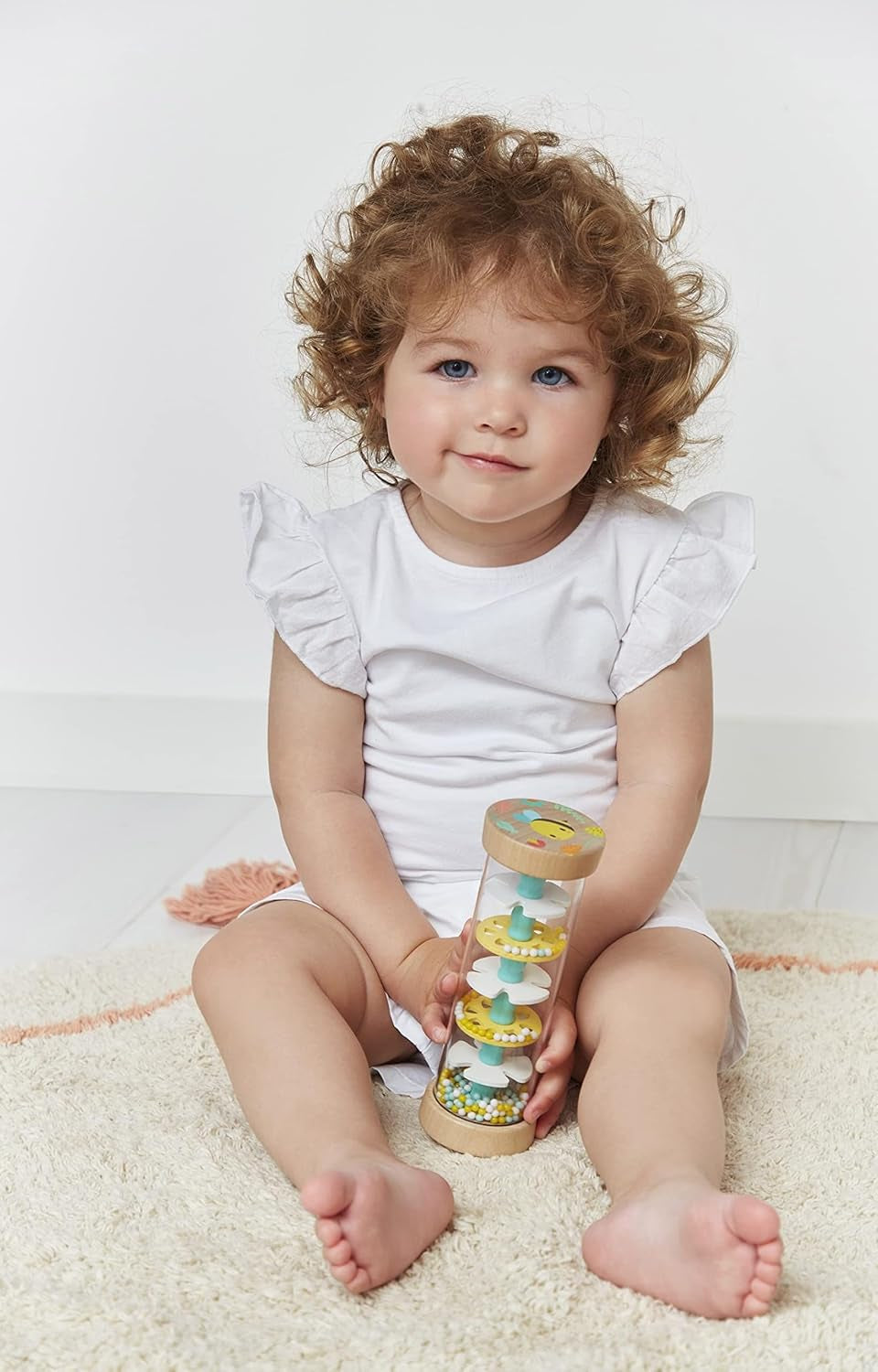 Janod - Rainmaker din lemn - Colecția Pure - Jucărie pentru bebeluși și copii mici - Dezvoltarea abilităților motorii fine Stimulare vizuală și acustică - Culoare pe bază de apă - De la 6 luni, J05193 Jucarii Bebe Naty Shop