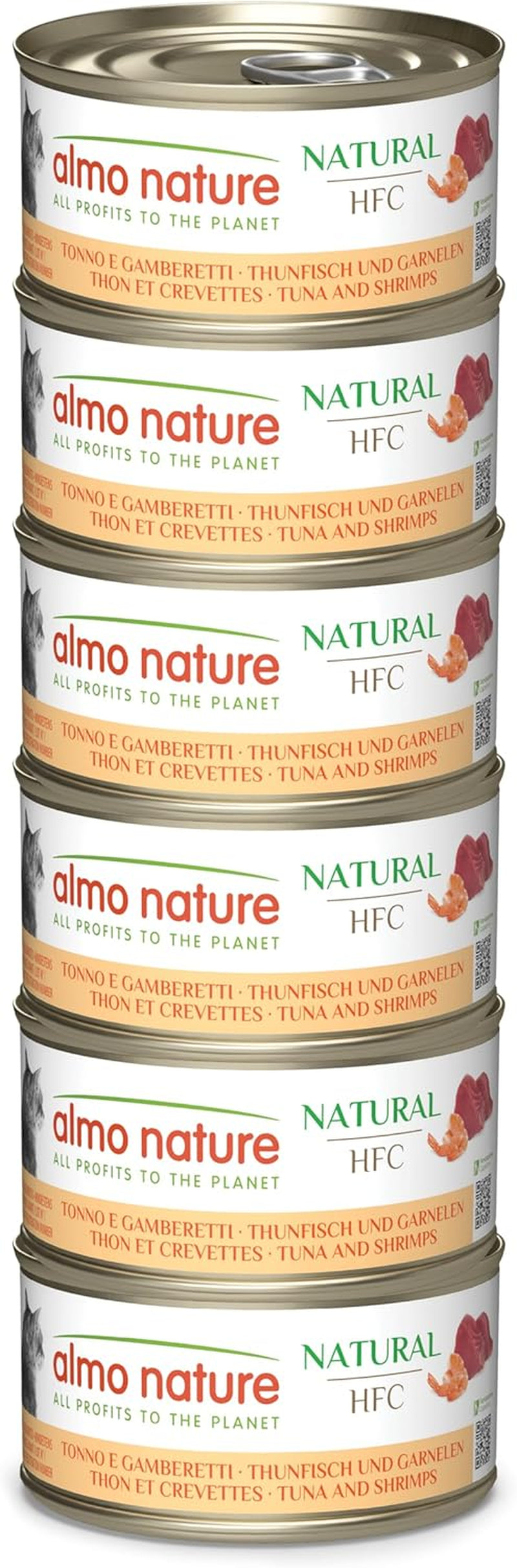 Almo Nature HFC Natural - Hrană umedă pentru pisici adulte - Ton și creveți - Calitate umană, Fără gluten - 6 x 70g