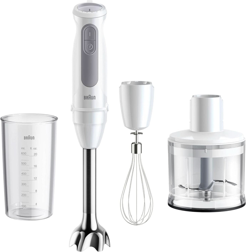 Braun Stabmixer MQ 5200WH - Multiquick 5 Vario Pürierstab Mit Edelstahl Mixfuß, 1000 Watt, Inkl. 600 ml Mix- & Messbecher, Weiß/Grau Kitchen Naty Shop 2024-es verzió - Schneebesen